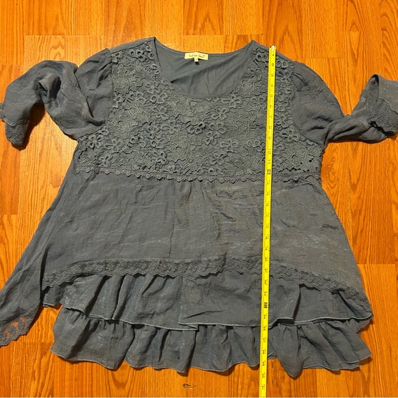 Indigo Soul Tiered Tunic Top Lace Overlay Details Boho Blue Womens Size L - Picture 11 of 11
